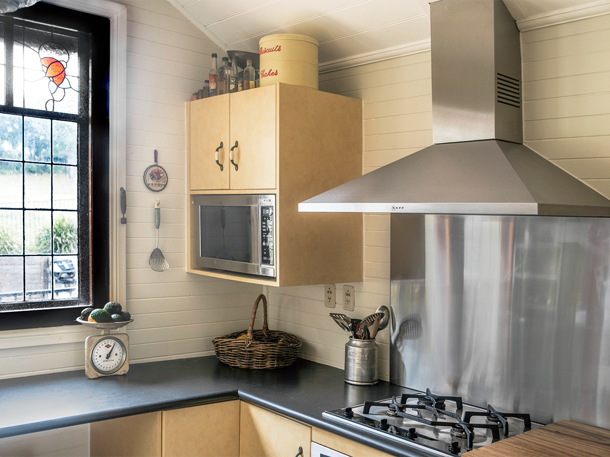 Part of our kitchen. We won the kitchen and appliances in 2002 in a competition for the Hunter's most hideous kitchen. It has stood the test of time.