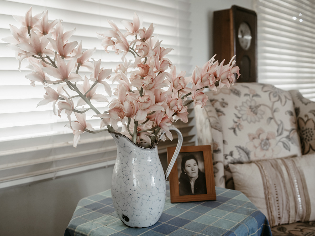 Orchids grown at Alingarra sit in the drawing room