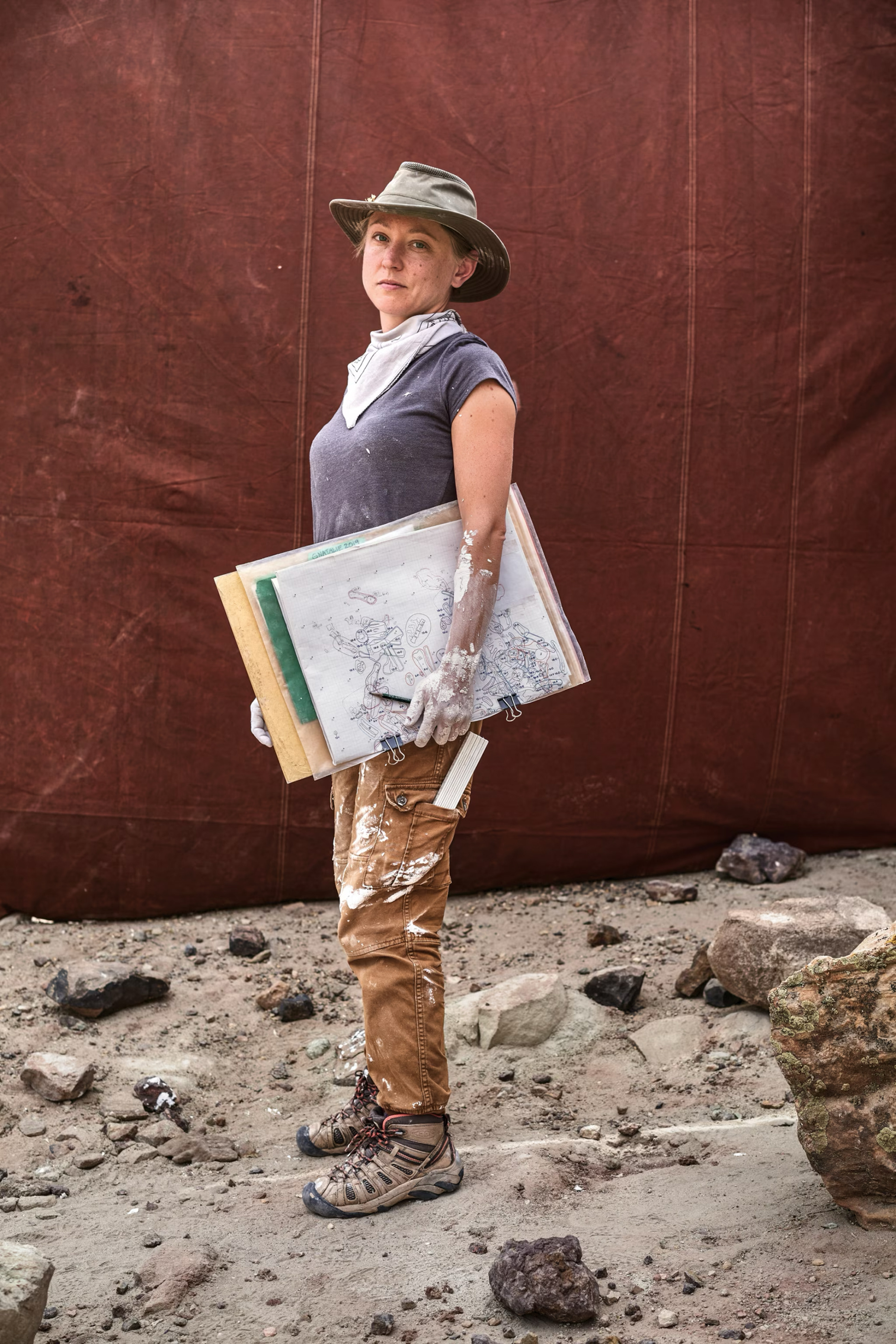 Photo of Stephanie Abramowicz mapping the Gnatalie Quarry with the Natural History Museum of Los Angeles County in 2018. Photo by Craig Cutler for National Geographic.