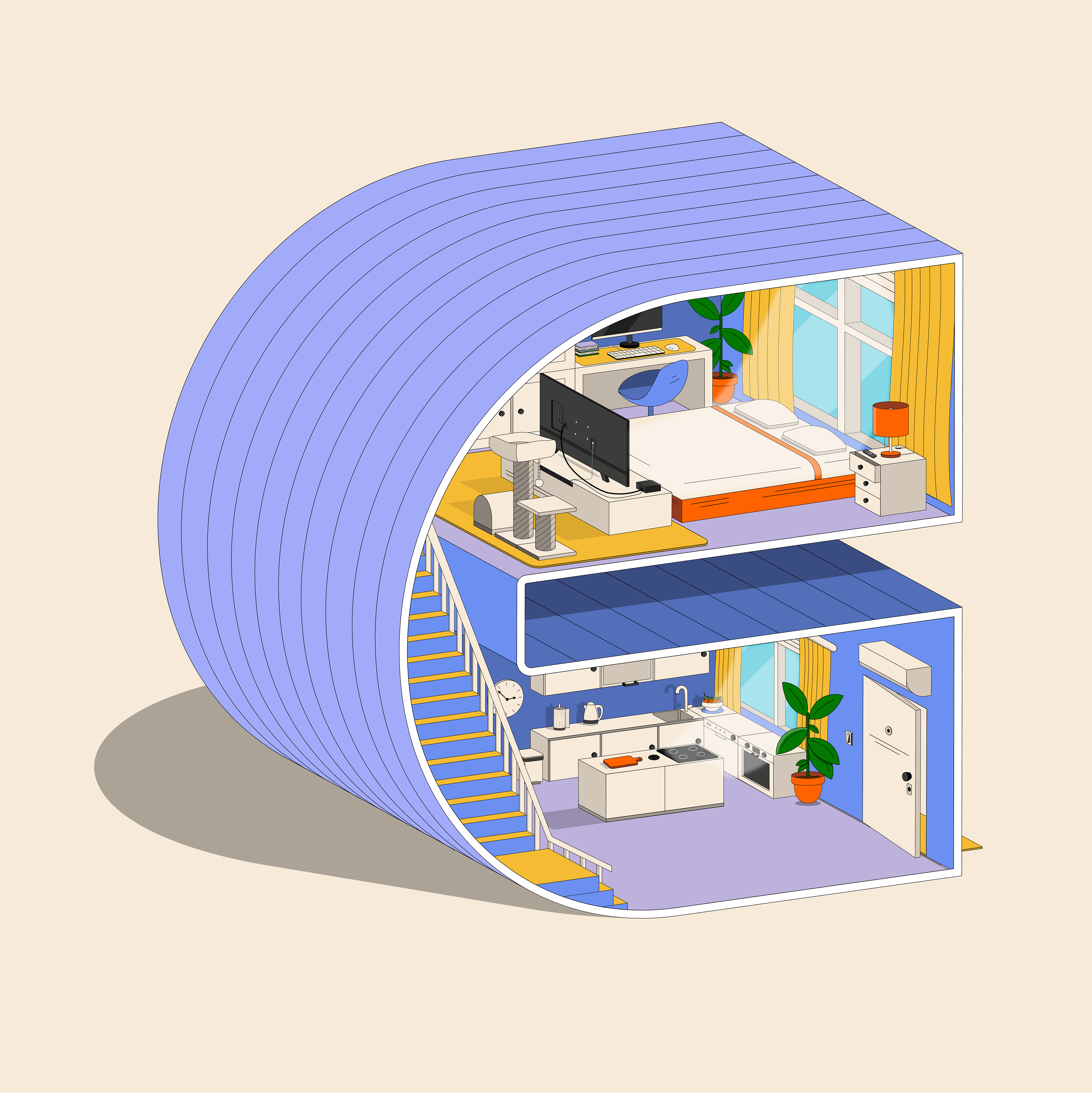 36 days of type, letter c design, letter c, letter c illustration, casa ilustração, brand illustration, branding, isometric branding,