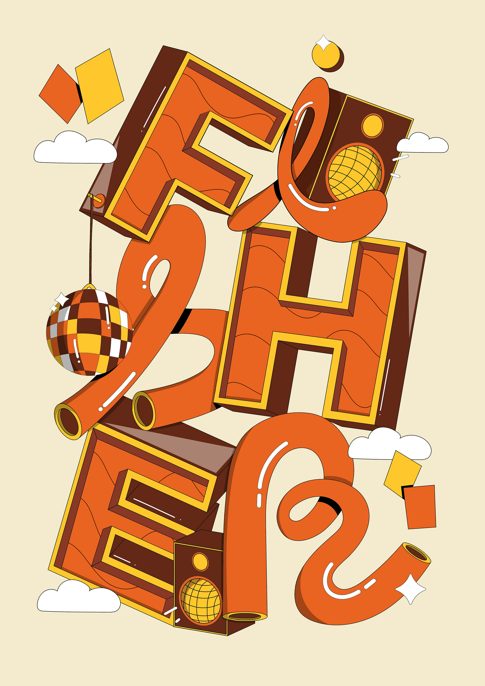 dj fisher illustration, dj fisher lettering, dj fisher art, 3d lettering