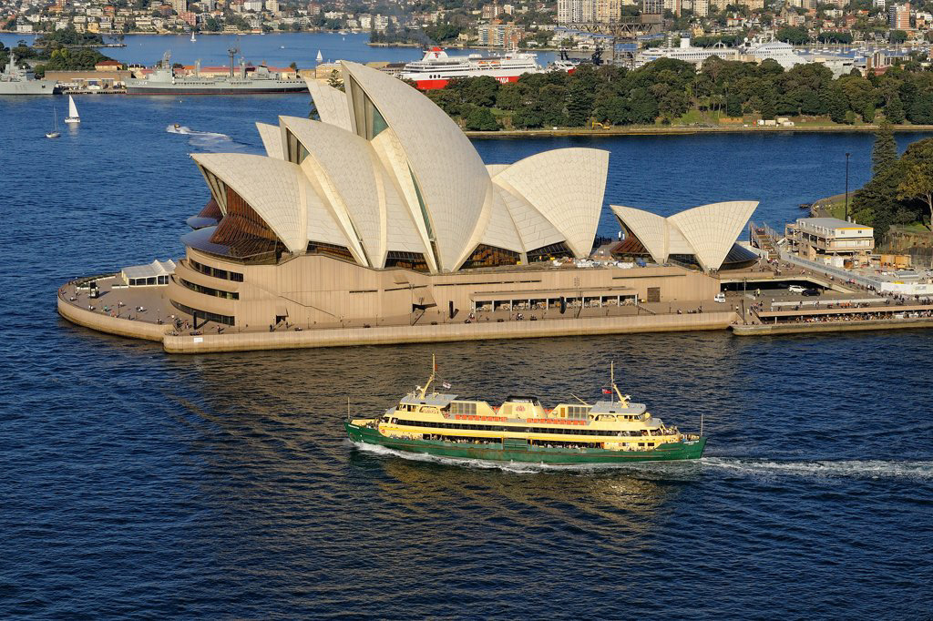 Sydney Opera House and Manly ferry, NSW.