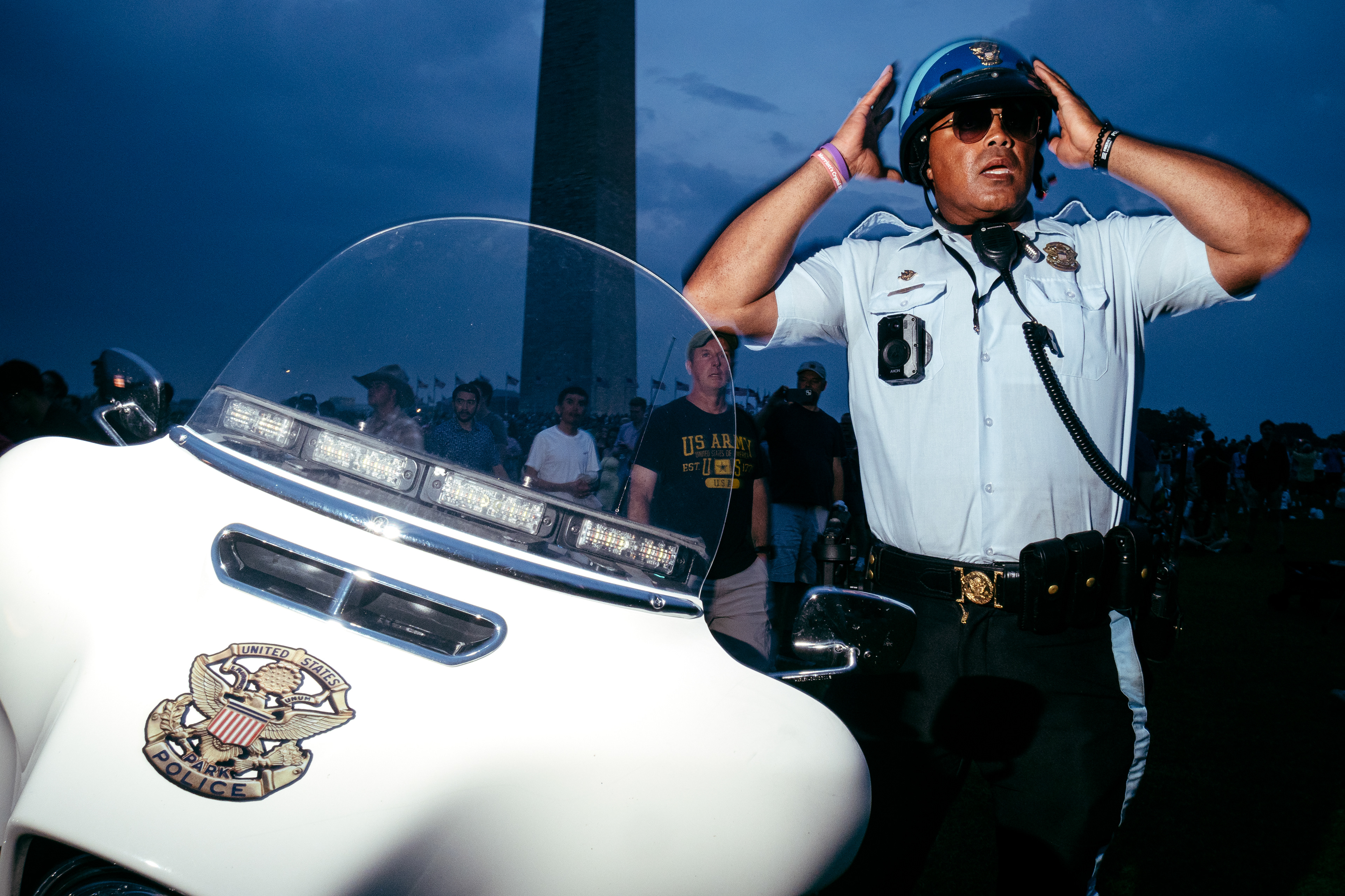 A police officer at the Trump military parade on the National Mall, 6/14/25
