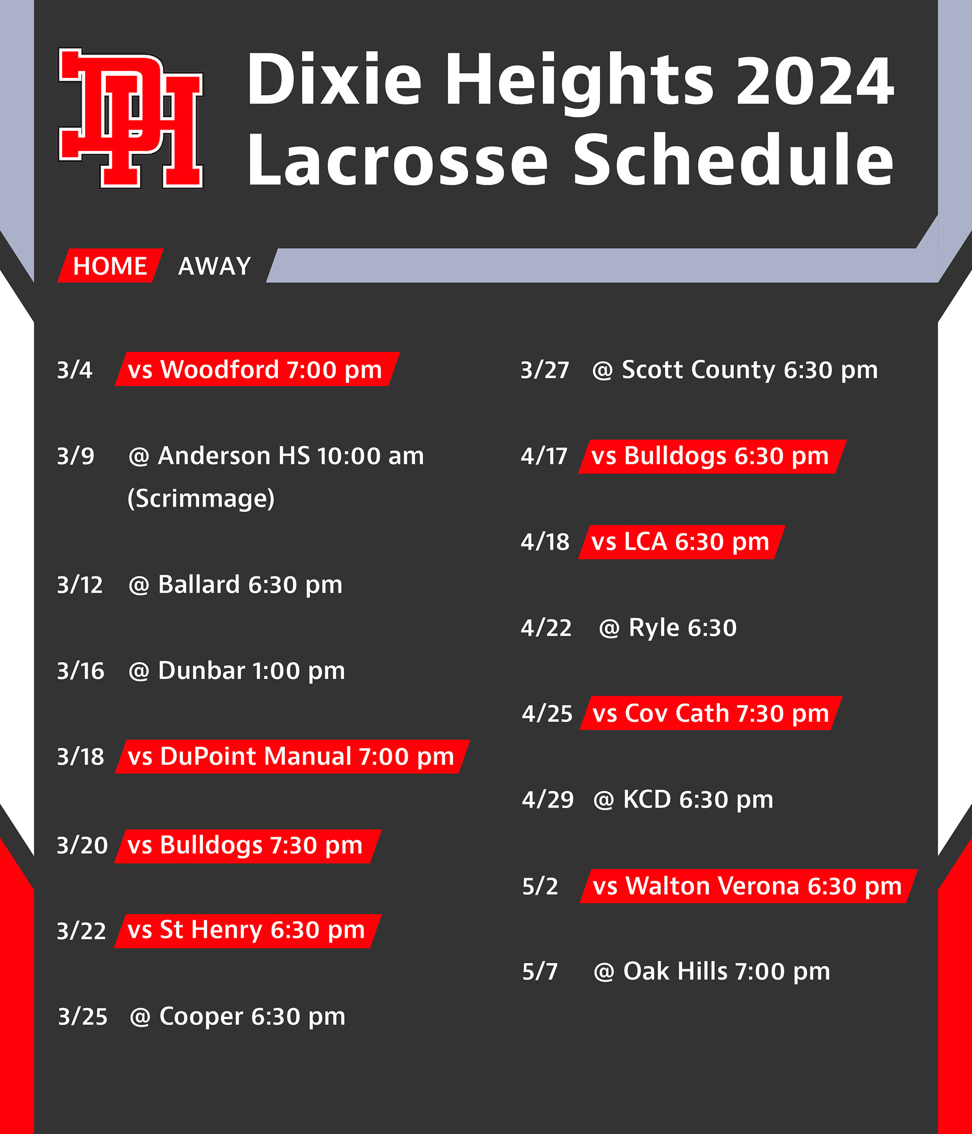 2024 Dixie Heights Lacrosse Schedule