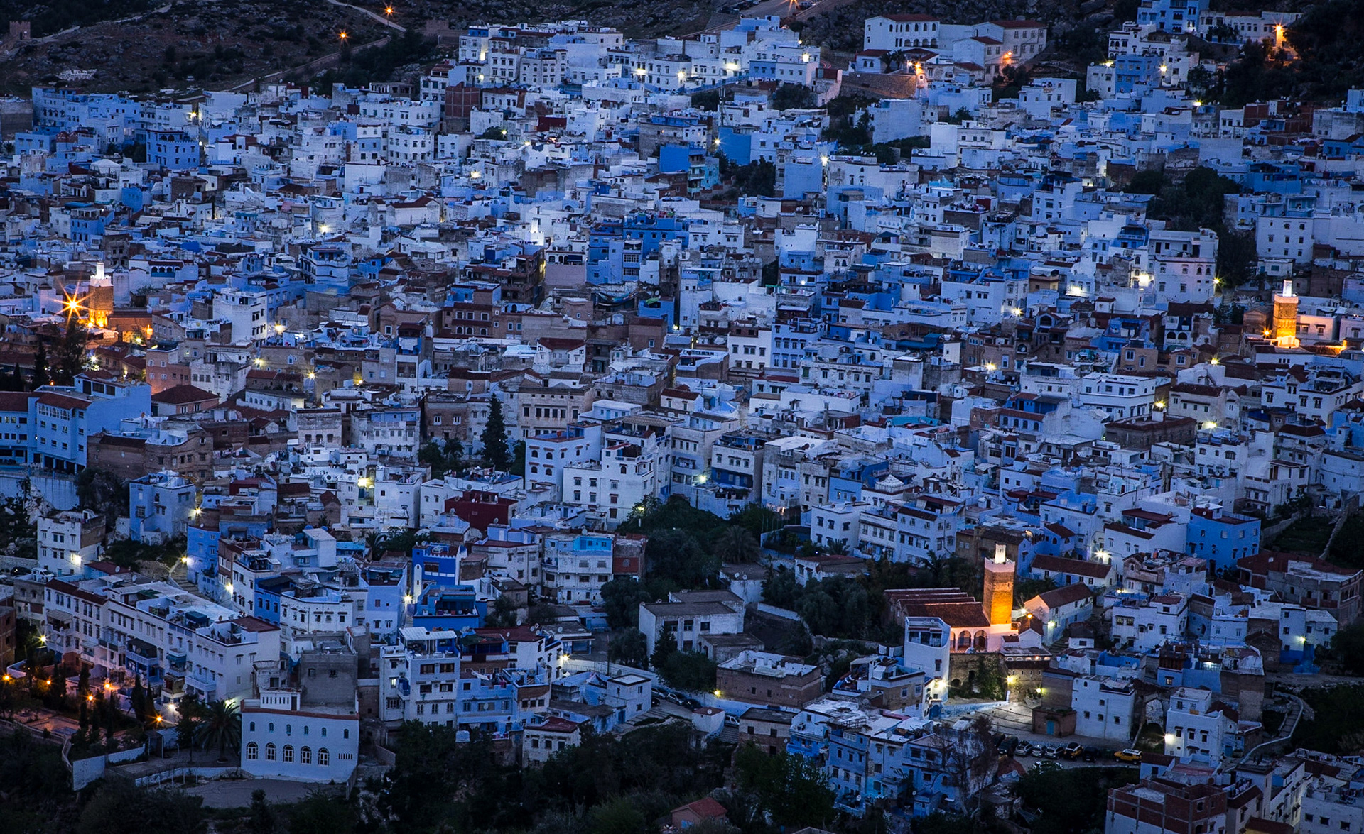 Chefchaouen or Chaouen is a city in northwest Morocco. It is situated in the Rif Mountains and is noted for its buildings in shades of blue. Chefchaouen's blue walls are a popular subject of interest. There are several theories as to why the walls were painted blue. One popular theory is that the blue keeps mosquitos away, another is that Jews introduced the blue when they took refuge from Hitler in the 1930s. The blue is said to symbolize the sky and heaven, and serve as a reminder to lead a spiritual life