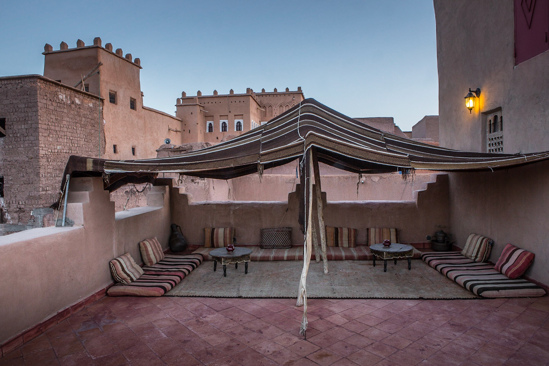 Taourirt Kasbah, Ouarzazate, Morocco, is a 19th century a citadel set against the backdrop of the Atlas Mountains.