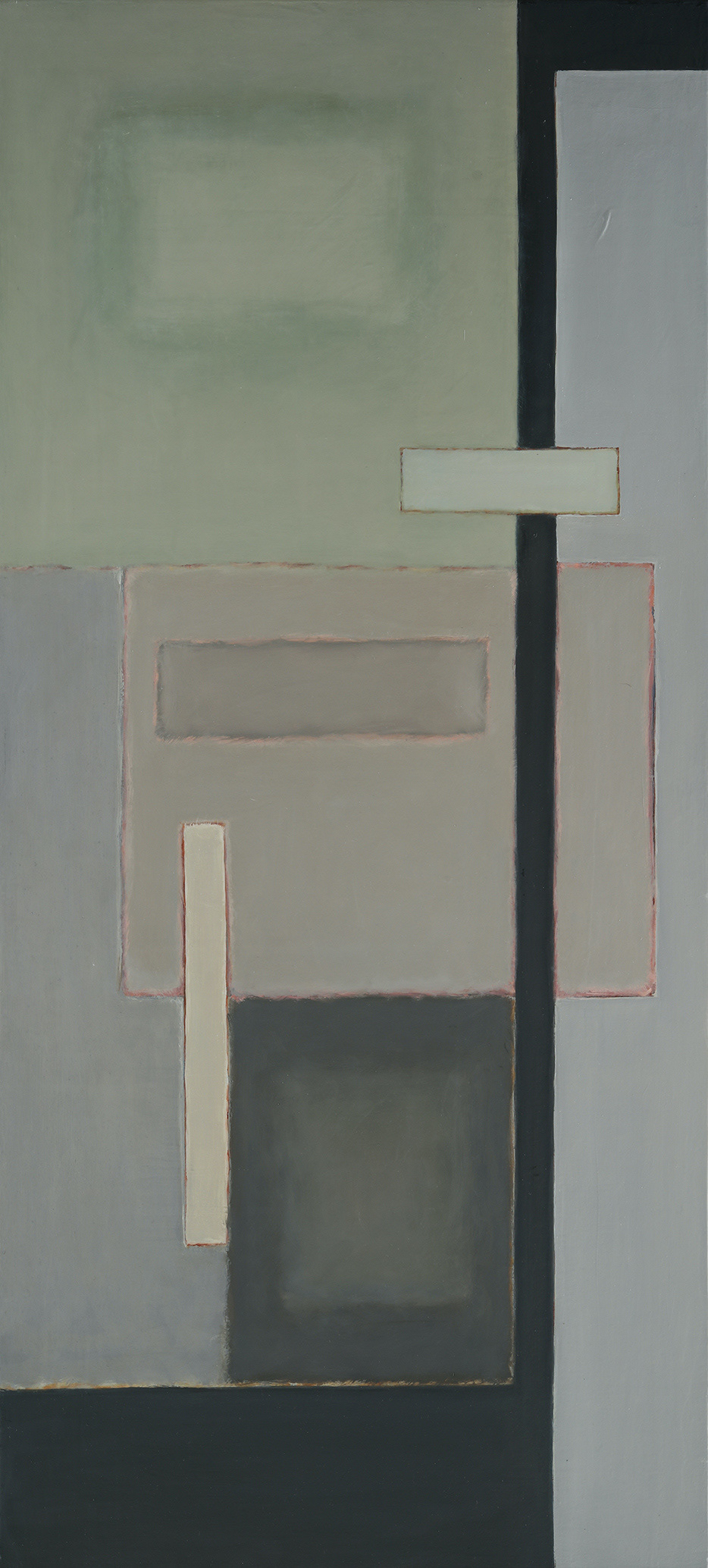 Boxed:Shift (Clay Street Rooftops), Oil on panel, 44" x 20"