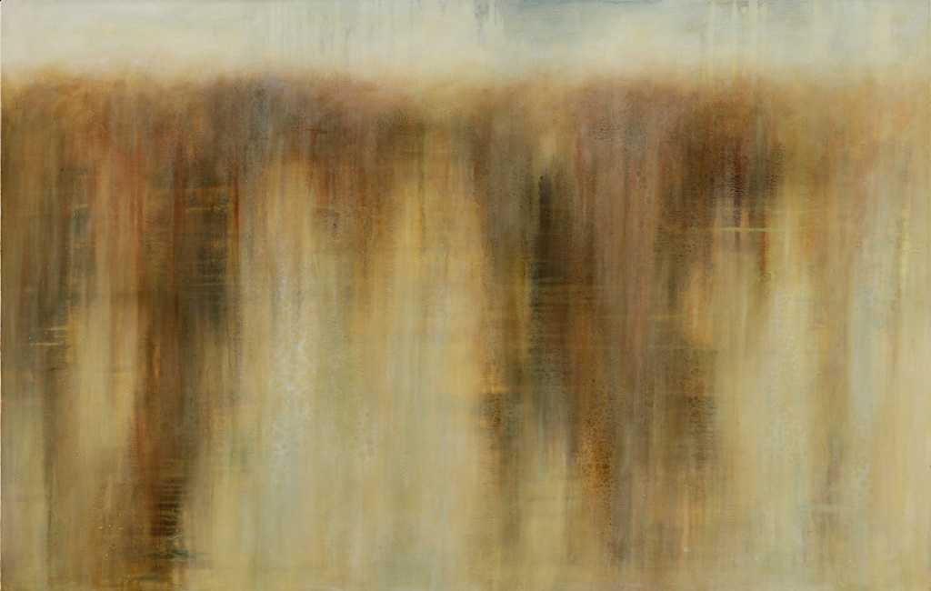 Edge Unearthing/Gold & green, Oil on canvas, 28 x 44 in.