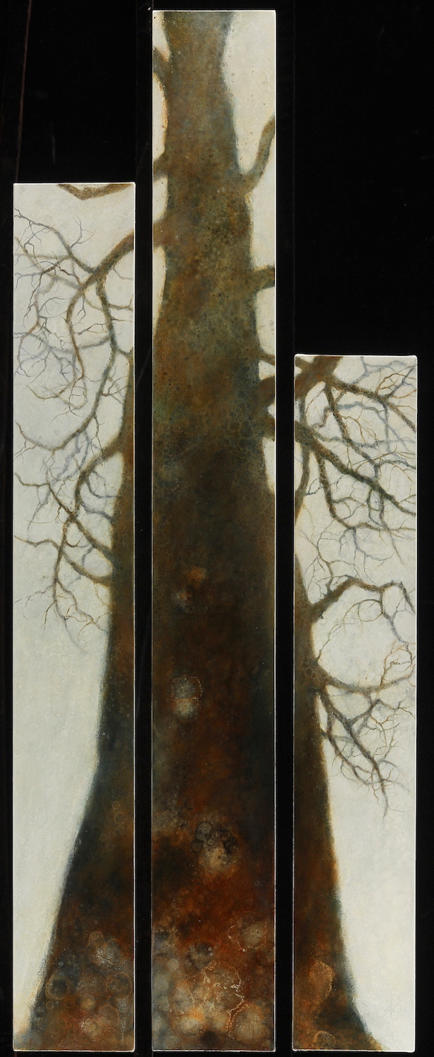 Still Here (triptych, various), oil on canvas, 60 x 21 in.