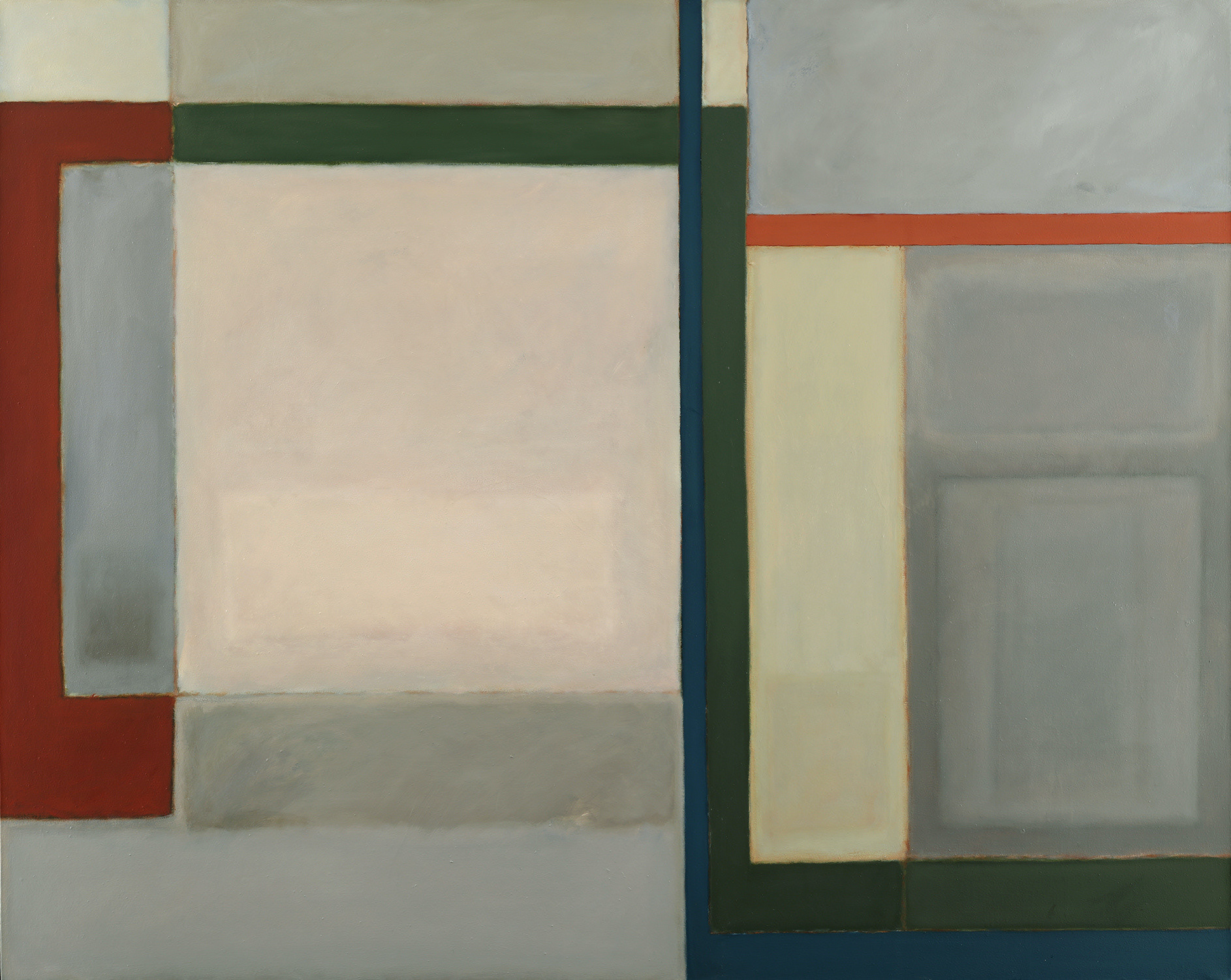 Boxed:Shift (Good Morning Mr. Caen), Oil/alkyd on canvas, 48 x 60 in.
