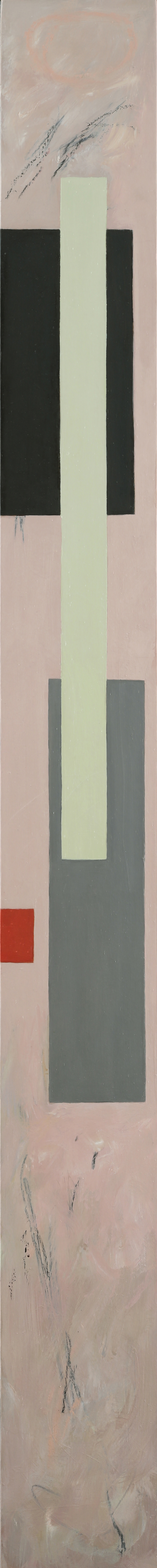 Boxed:Shift (Tags at Dawn), Oil/graphite on panel, 50" x 7"