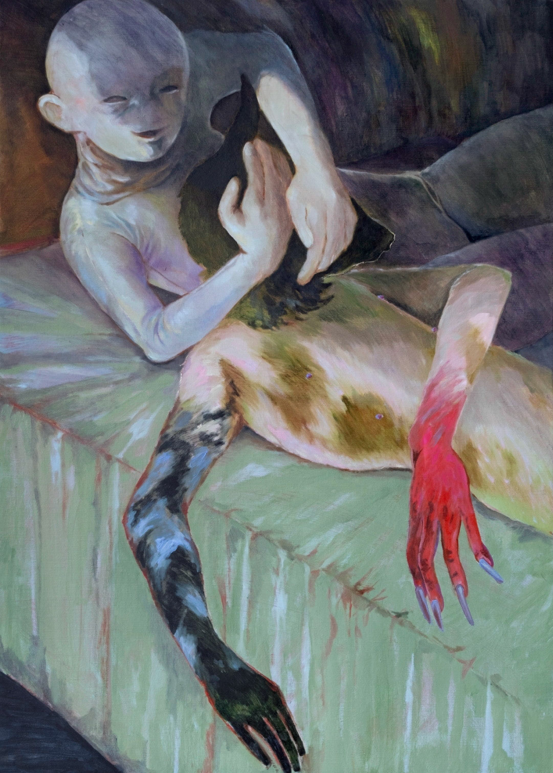 Dressing time  2024   91 × 65.2cm   2' 11.83" × 2' 1.67" inch   Oil and charcoal on canvas