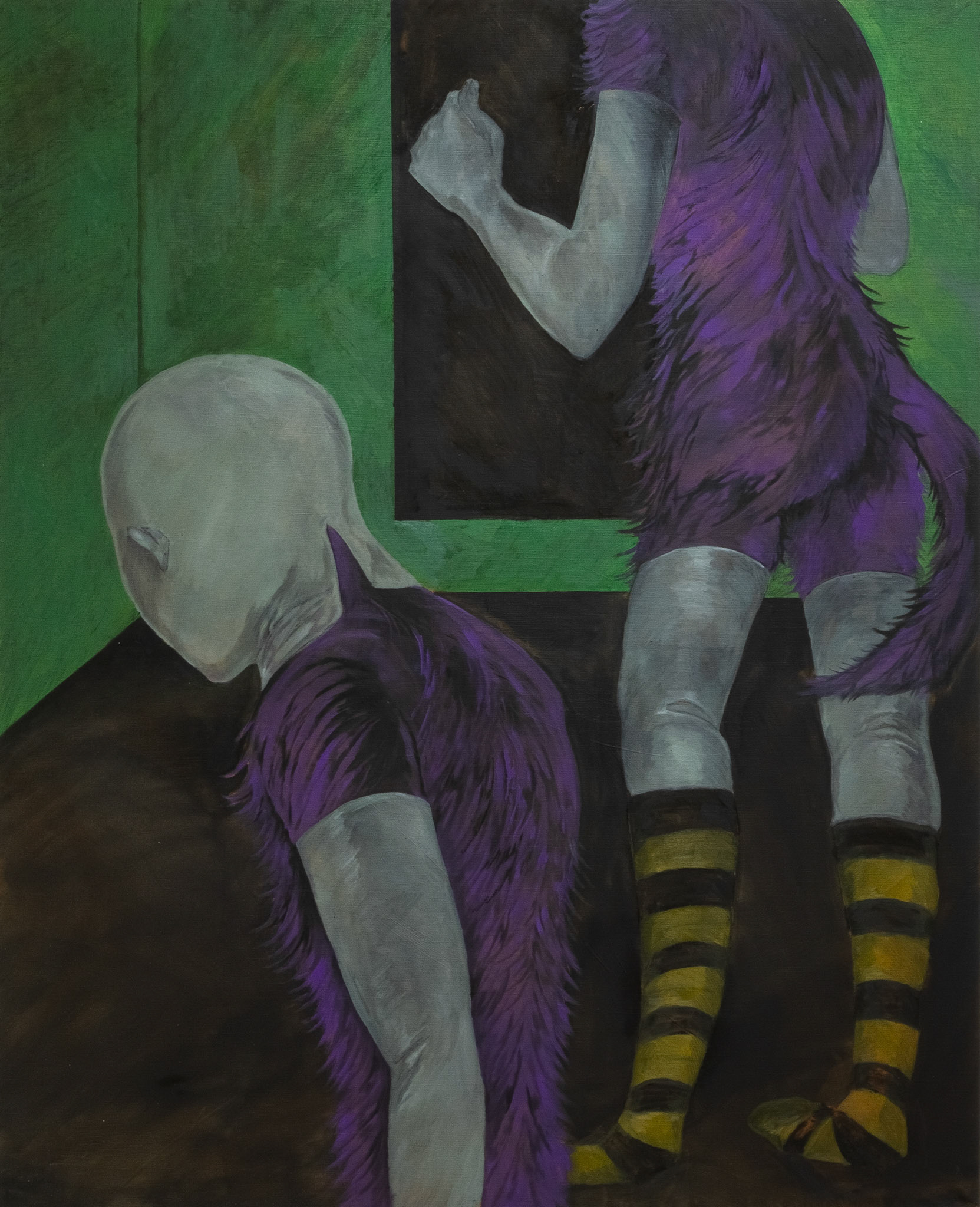 Socks on  2024   160 × 130cm   63 × 51.2 inch   Oil and charcoal on canvas