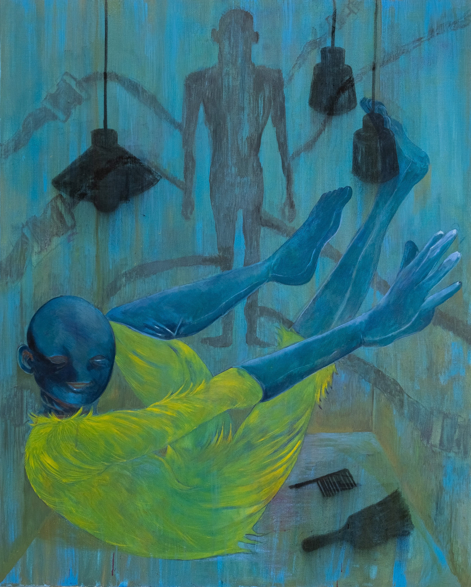 Veneer on Yellow Fur  2024   160 × 130cm   63 × 51.2 inch   Oil and charcoal on canvas