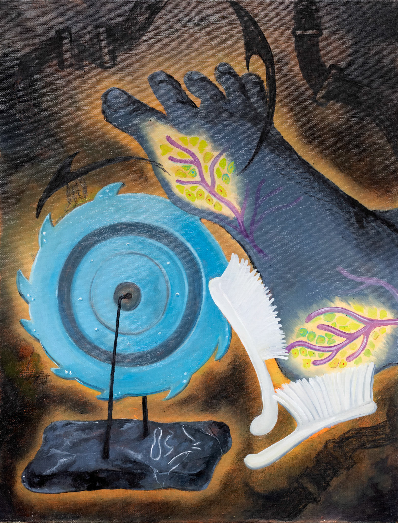 The monopolistic sweet spots (Blue soft blade) 2023 41 × 31.8cm 16.1 × 12.5 inch Oil and charcoal on canvas