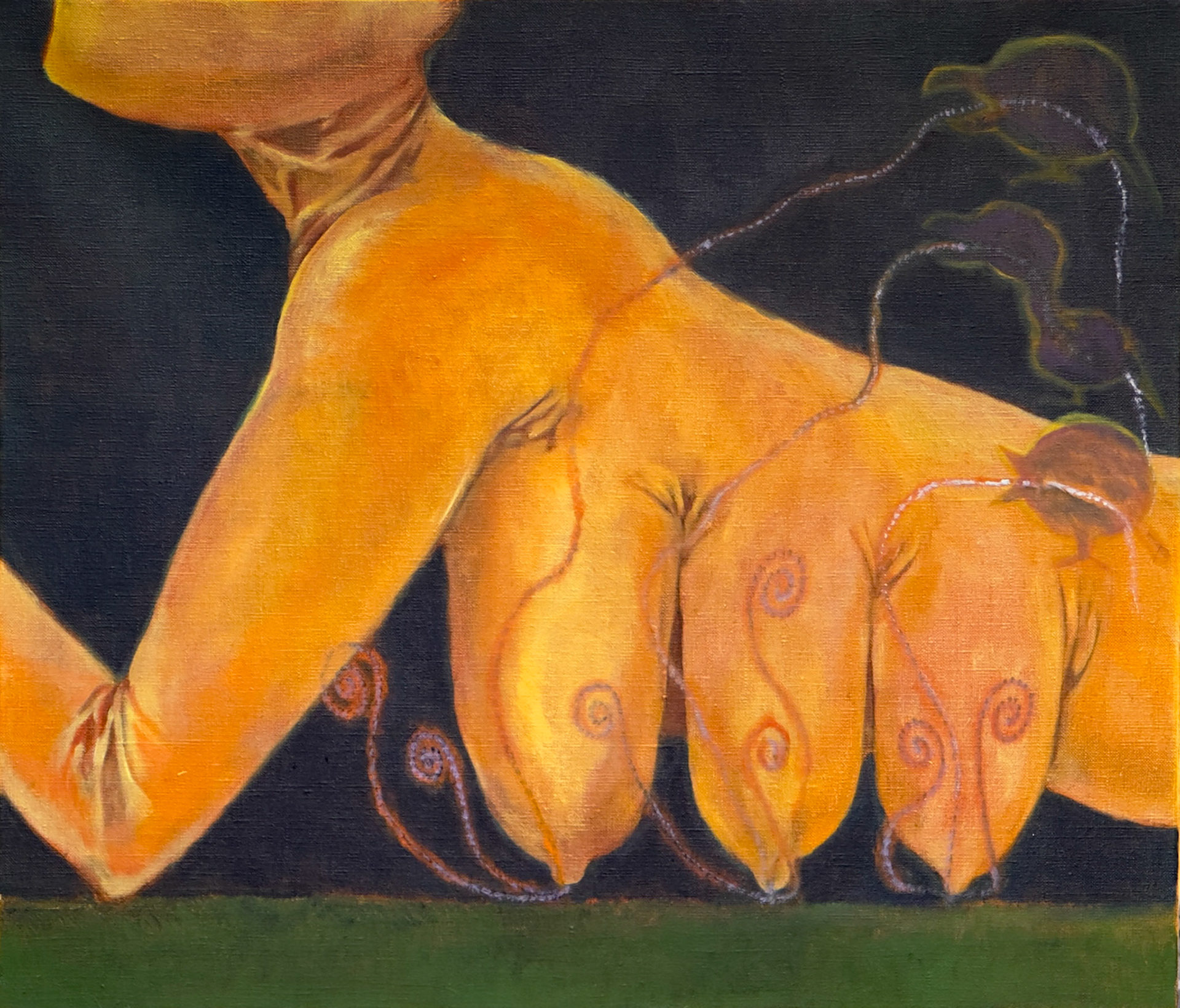 Four more holes  2024   43.3 × 53cm   1' 5.05" × 1' 8.87" inch   Oil and charcoal on canvas