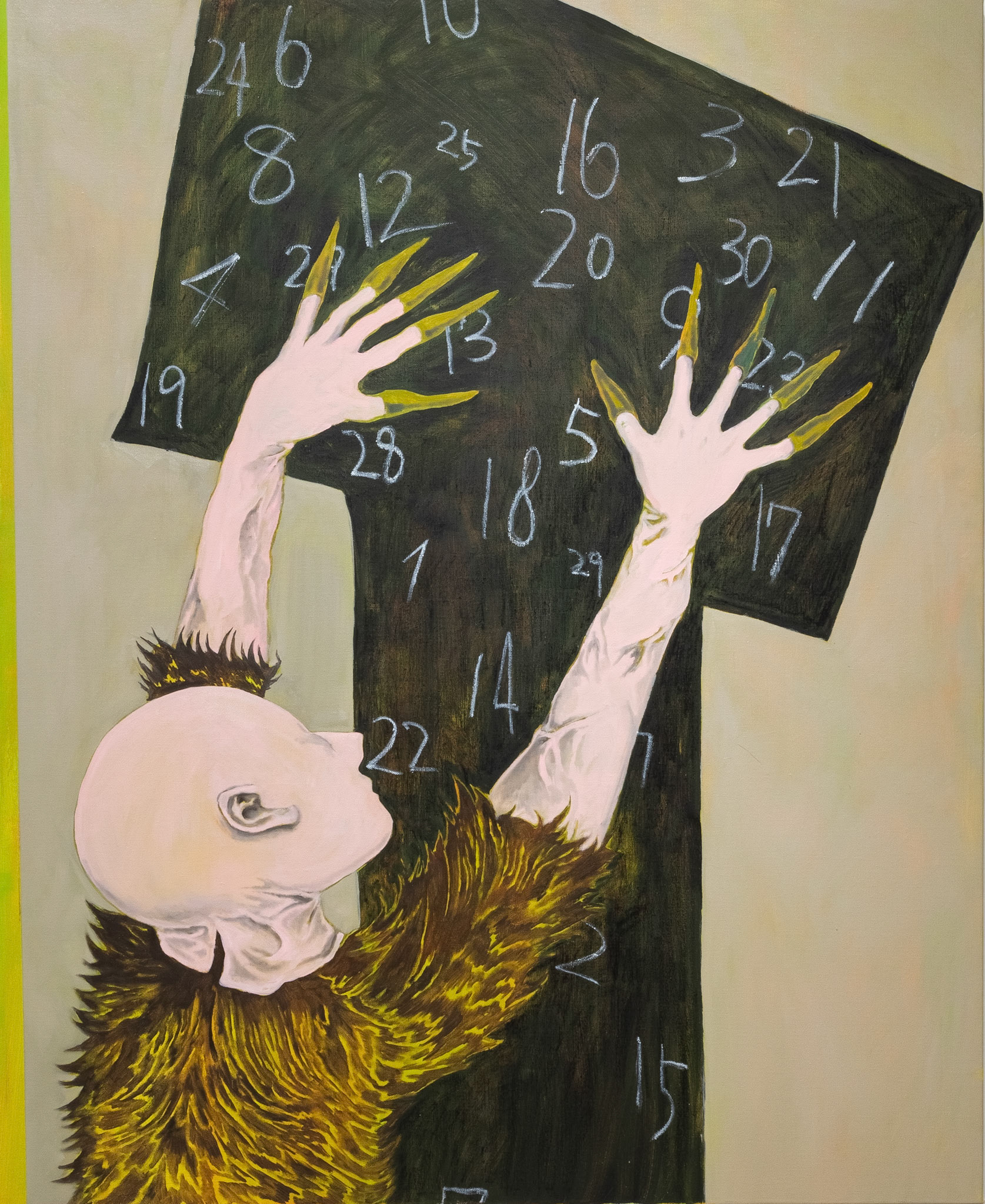 Numerical Point with nails  2024   160 × 130cm   63 × 51.2 inch   Oil and charcoal on canvas