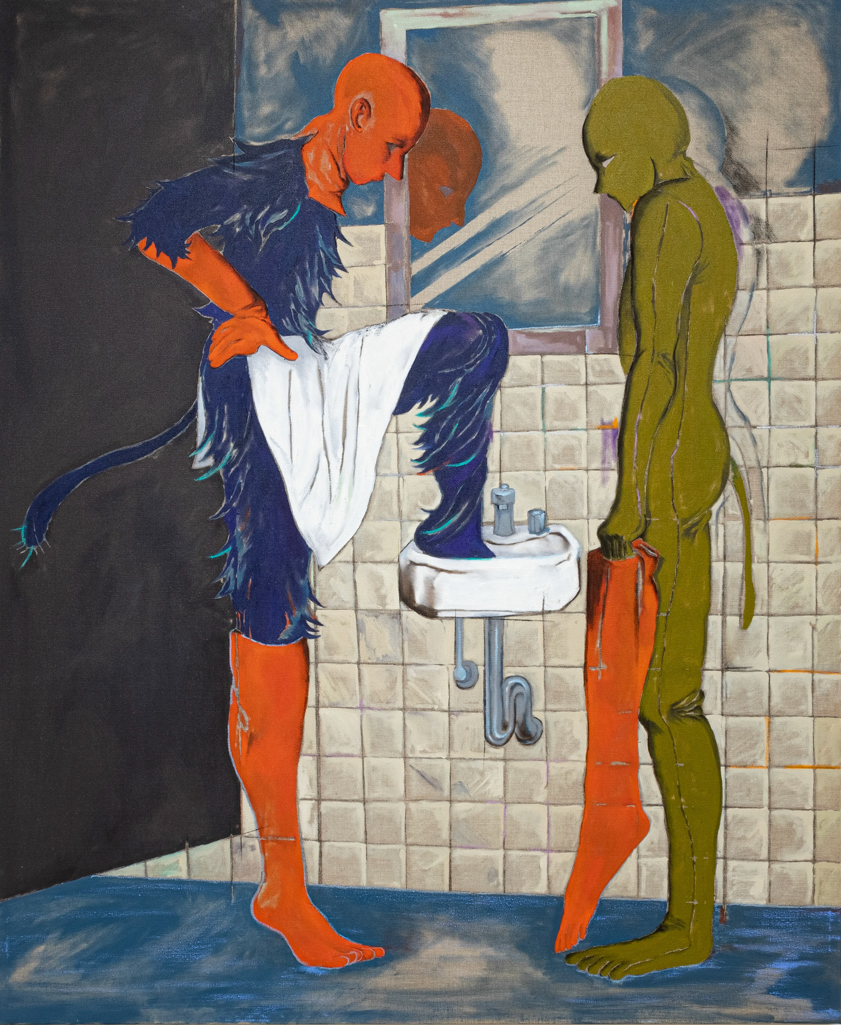 Homecoming Rituals  2024   180 × 160cm   70.9 × 63 inch   Oil and charcoal on canvas