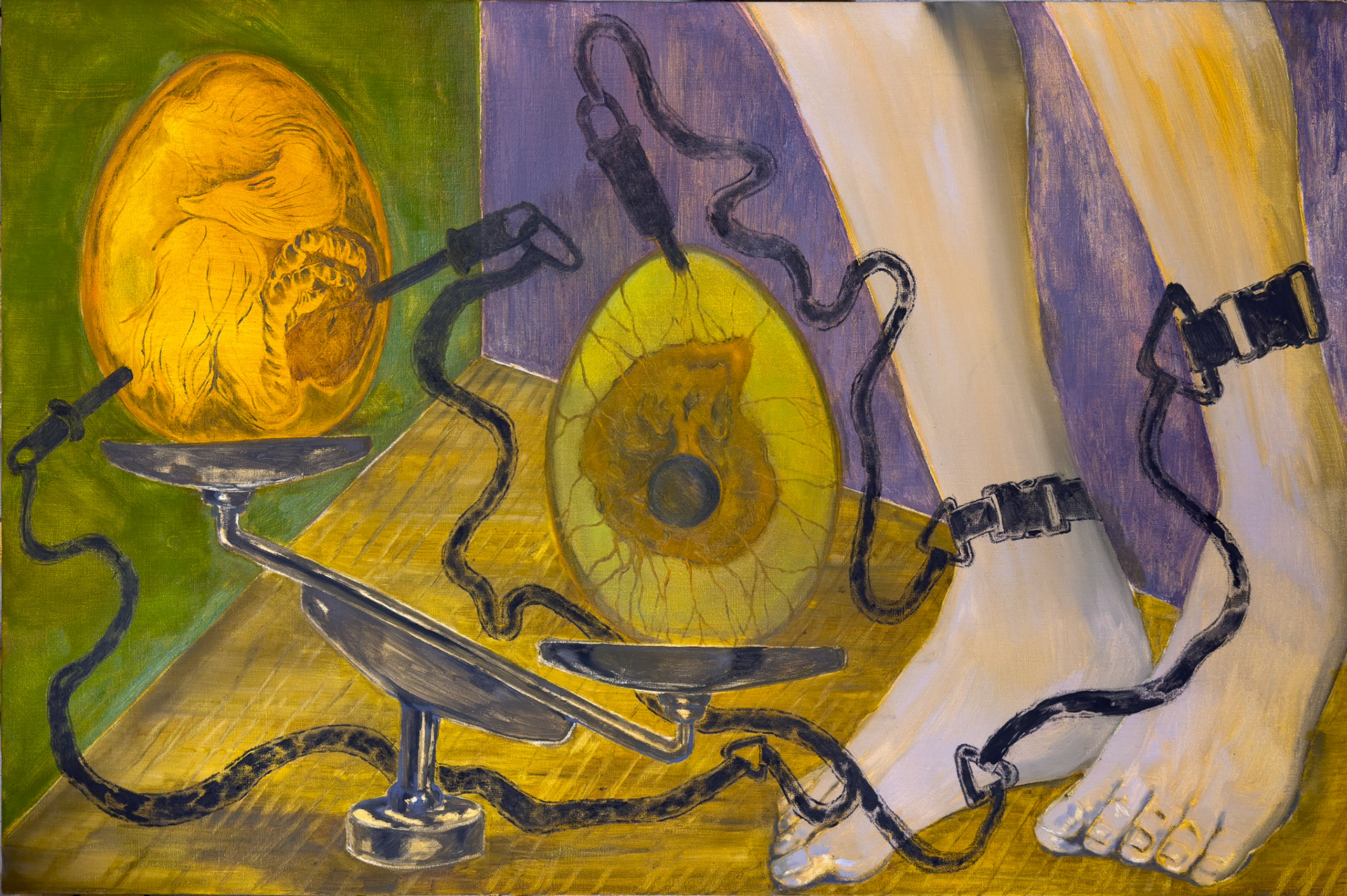 Treed Codependency (Lying Libra)   2023   91 × 60.6cm   35.8 × 23.9 inch   Oil and charcoal on canvas