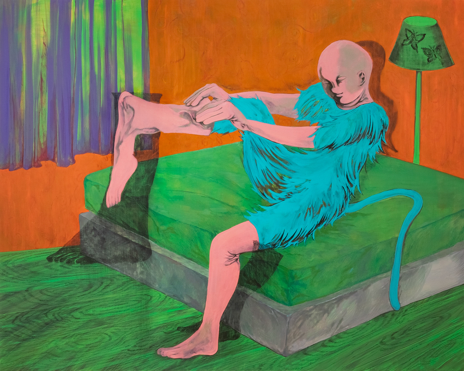 Matt silicone textured socks  2024   224 × 181cm   88.2 × 71.3 inch   Oil and charcoal on canvas