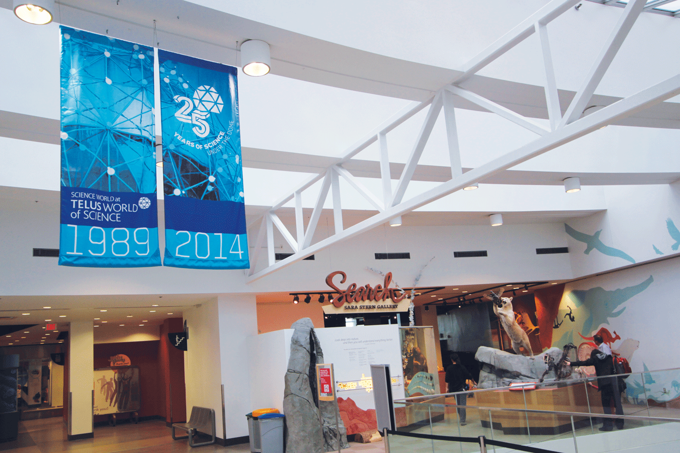 Street banners, installed inside TELUS World of Science.