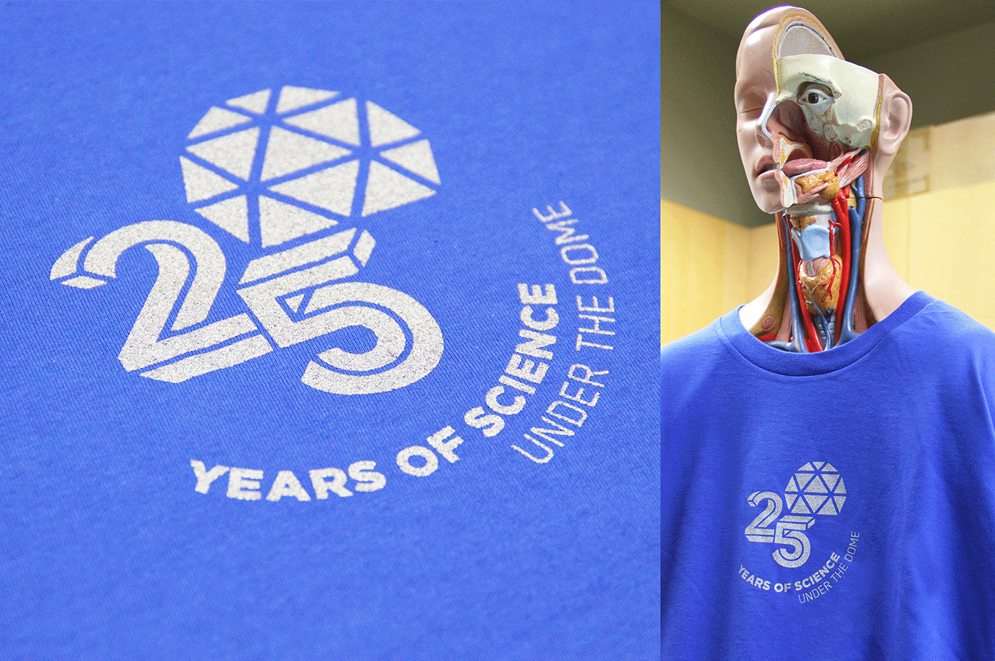 Detail of staff t-shirt, printed with metallic silver ink.