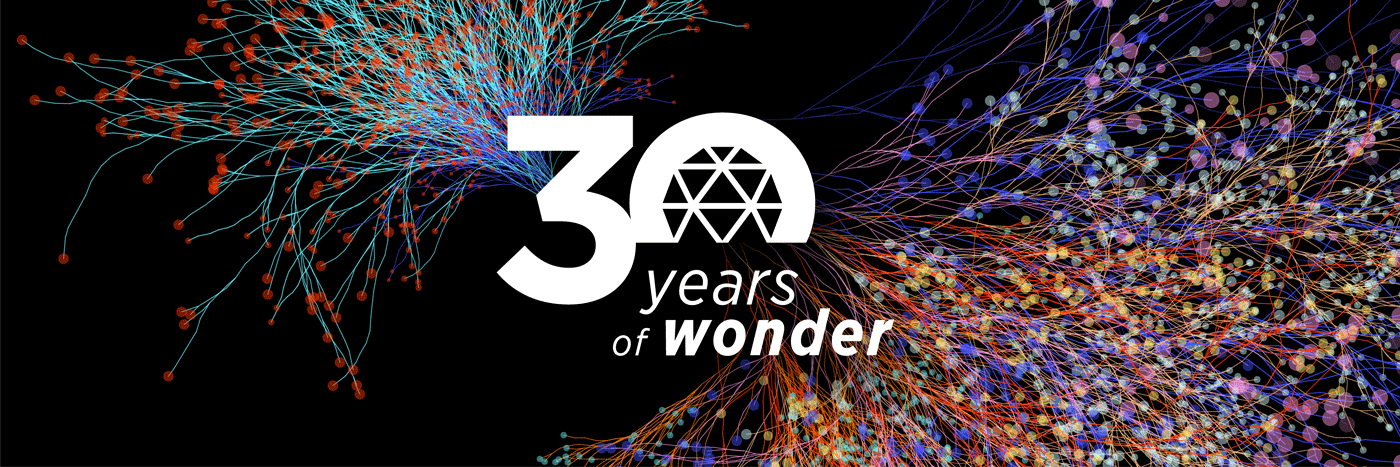 Stock illustrations were used to create an abstract representation of scientific celebration, and can be interpreted as neurones, fireworks, expansion, and wonder. Illustration credit: Neurones, by Colorpong.