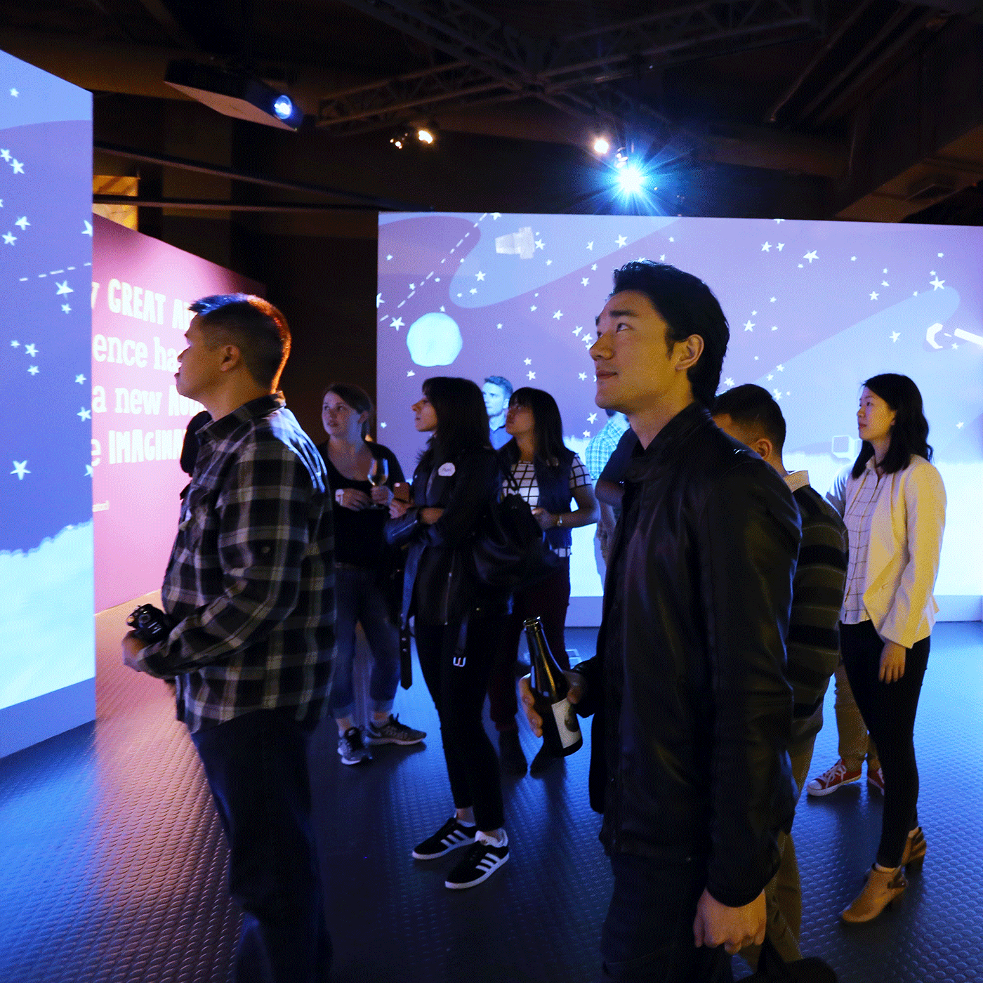 Thank you reel photo, taken at the #VanScienceSocial reception inside Science World's Made in Canada feature exhibition.