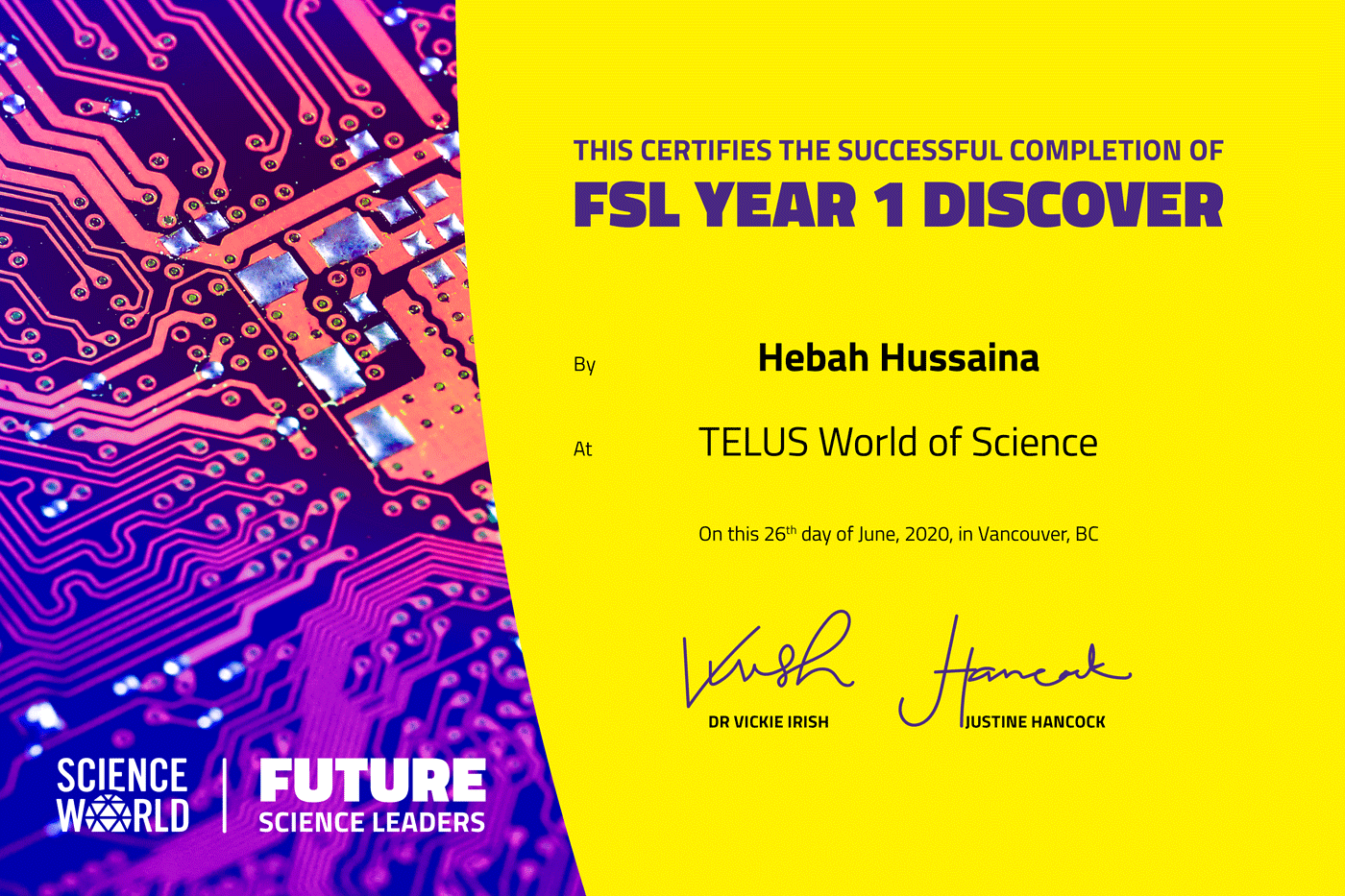 FSL Year 1 certificate of completion