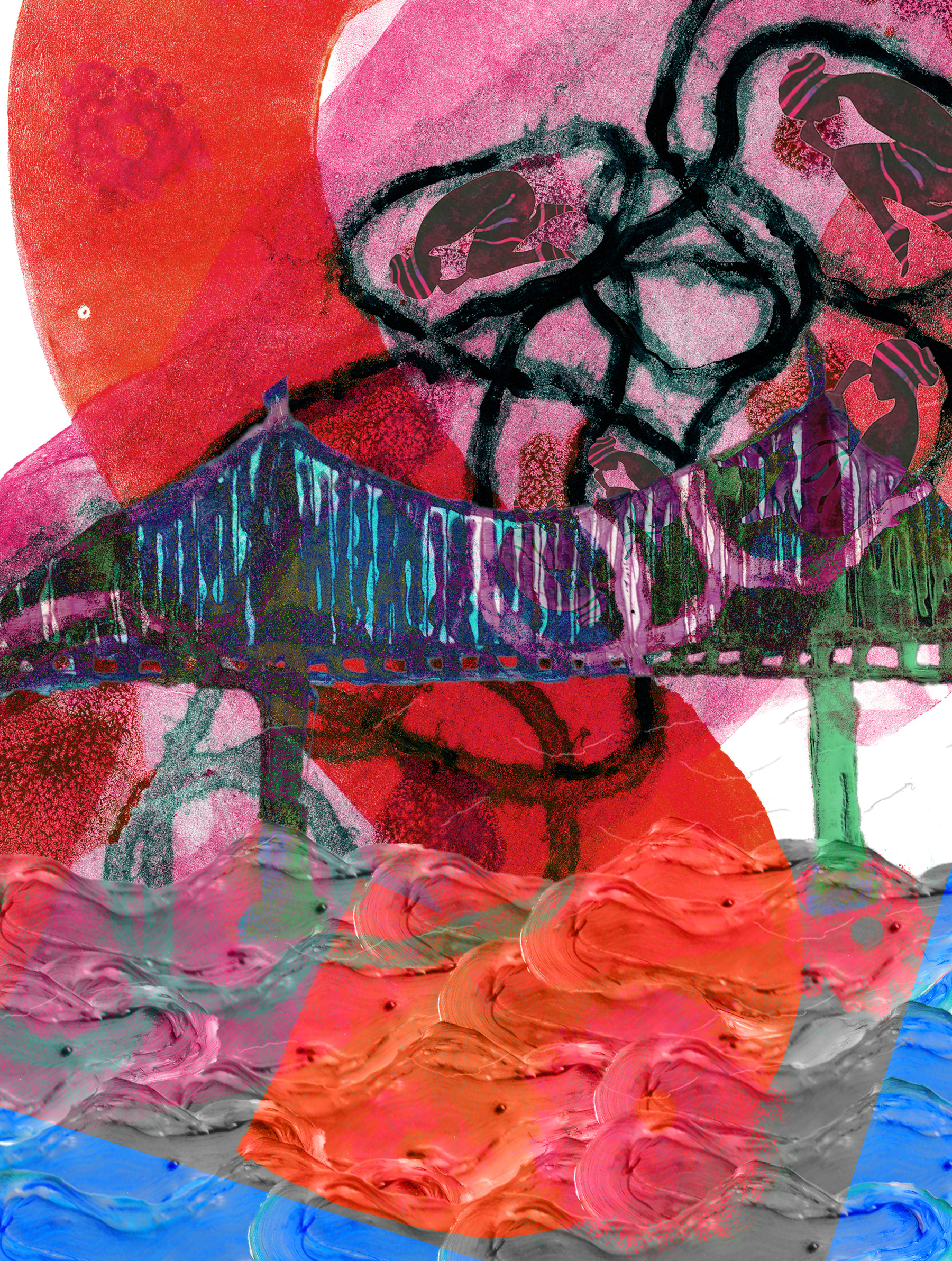 Shoots&Bridges. Mixed Media Digital Print, 6x9".