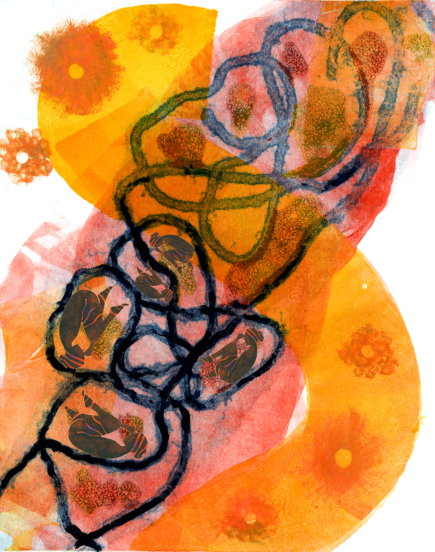 Orange Glow. Layered Monotype, 8x10".