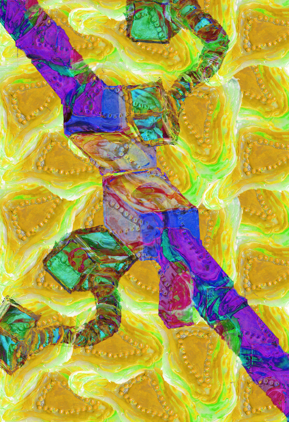 Psychedelia Tunnels. Hot Glue Monotype, 8x11". 