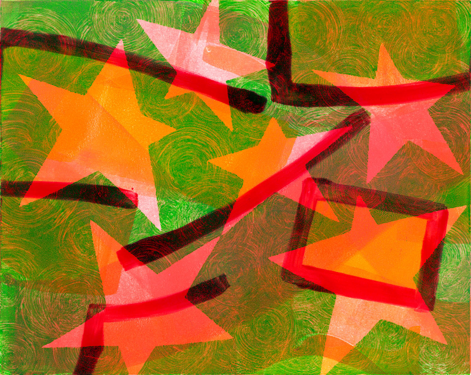 Stars&Stripes. Layered Monotype, 8x10".