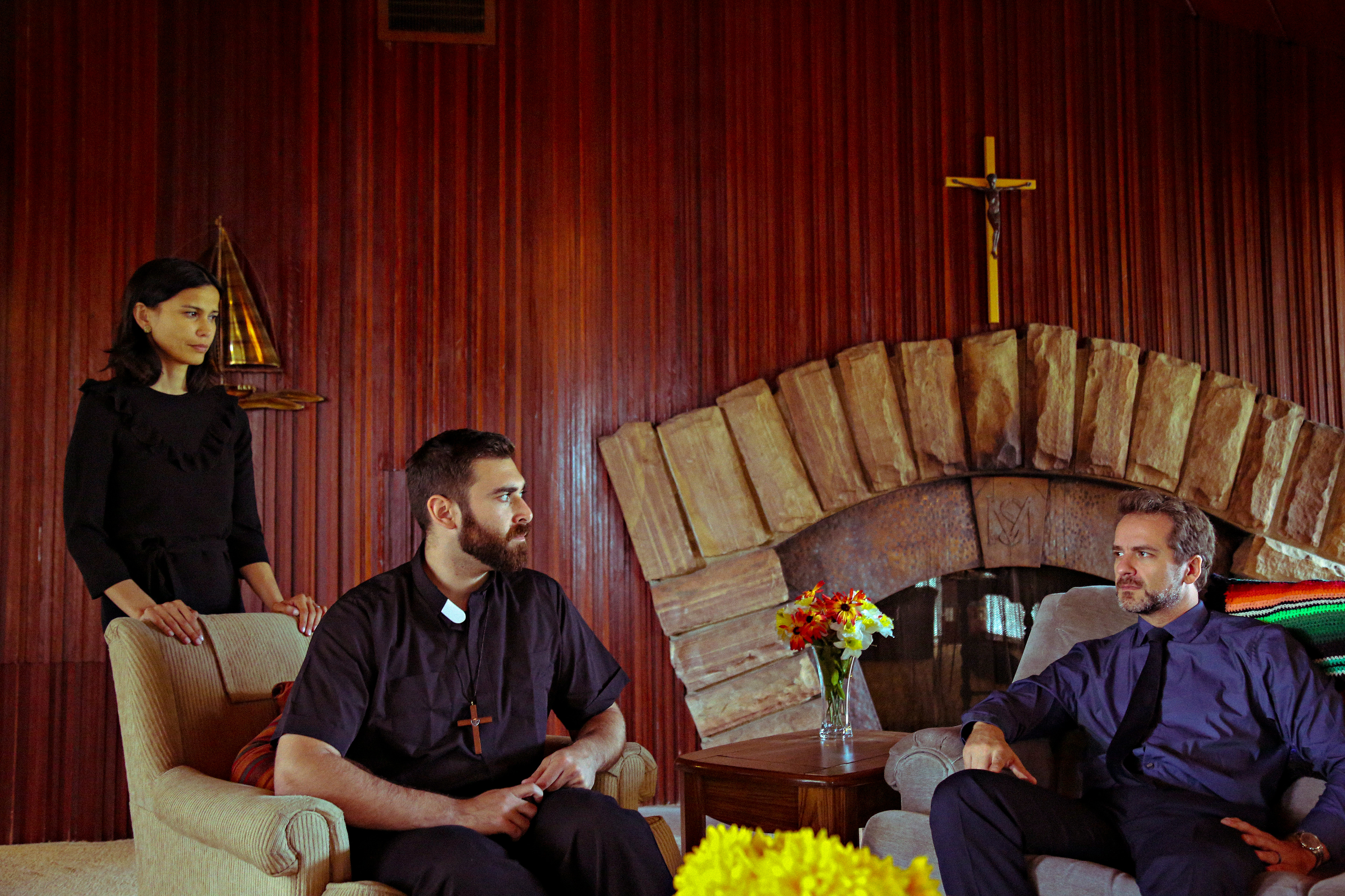 Sandi Gardiner, Robert Torres and Edward Dalmas on the set of "A Mother's Cross"