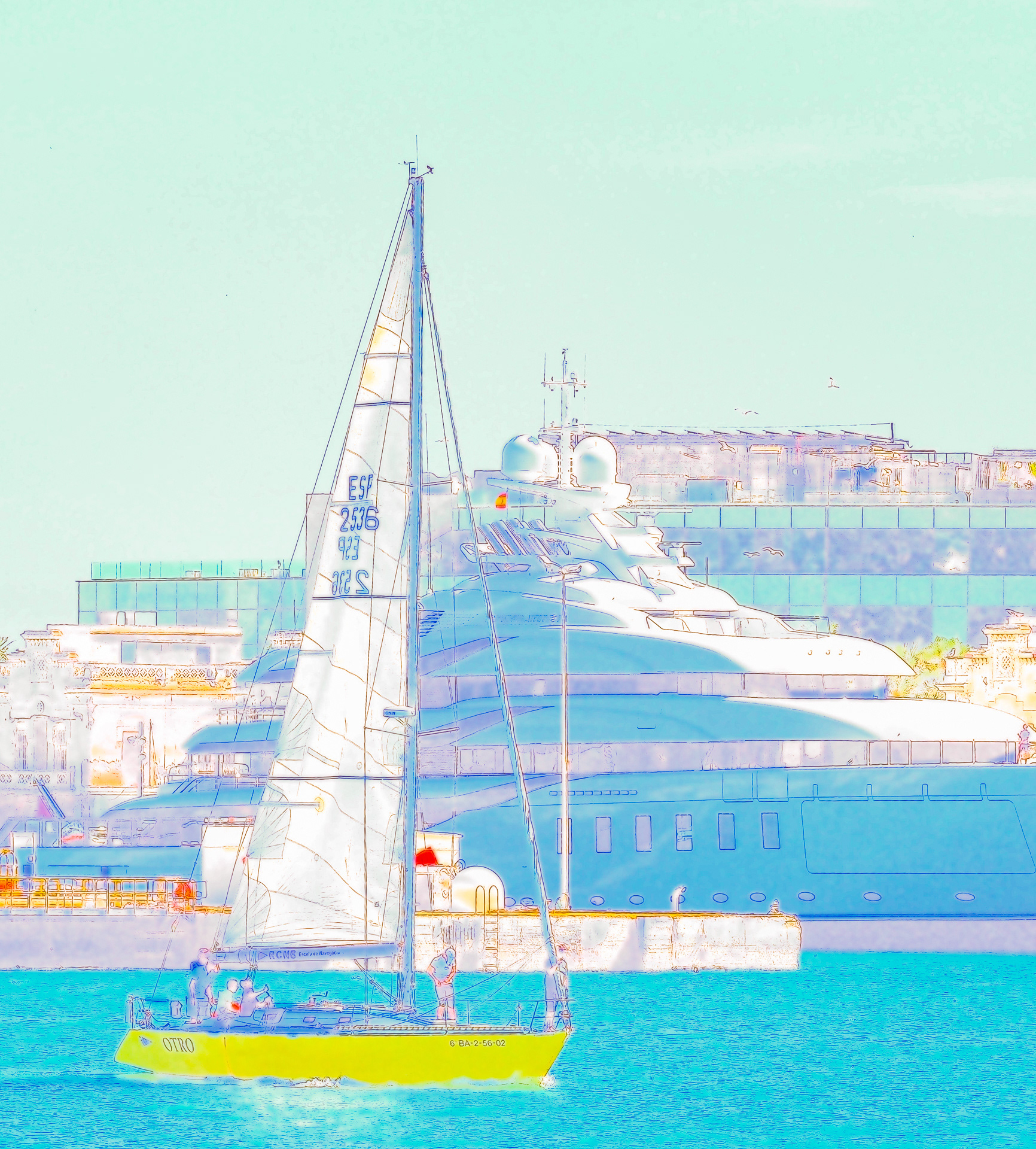 Sailboat and Cruise Ship