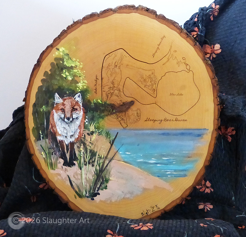 Fox with Map of Sleeping Bear Dunes National Park About 14"x14" - $230