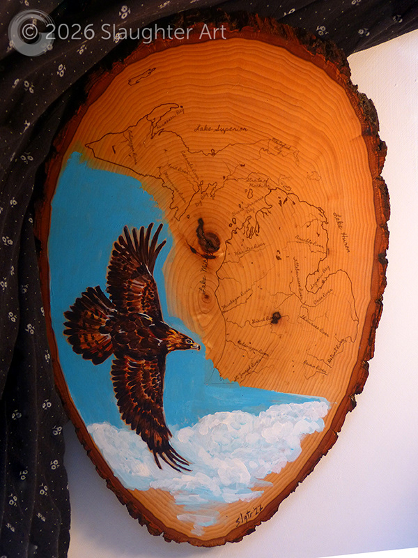 Golden Eagle with Map of Michigan Rivers About 14"x18" - $230
