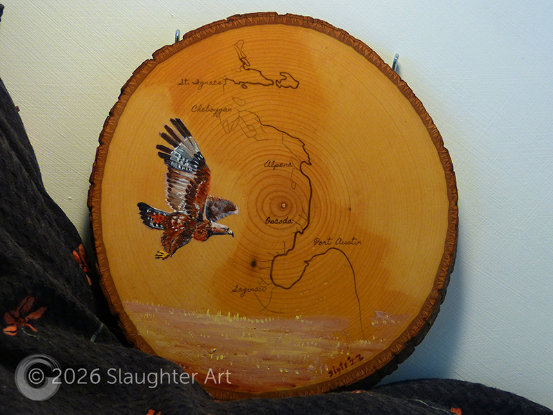 Golden Eagle with Map of the Lake Huron Shoreline About 9"x9" - $150