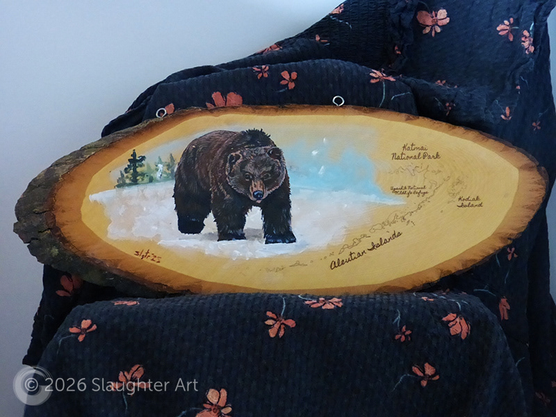  Grizzly Bear with Map of the Aleutian Islands/Katmai National Park About 14"x7" - $150