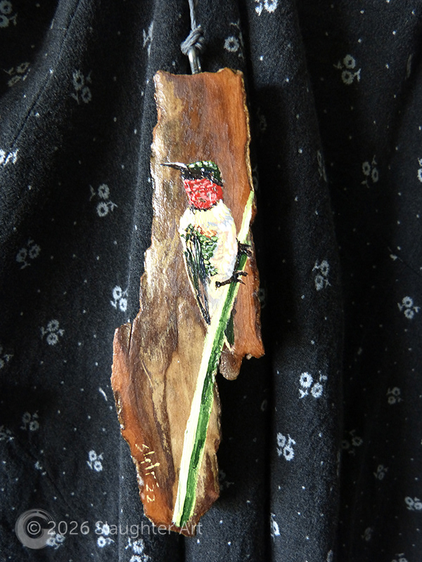 Ruby Throated Hummingbird About 3"x6" - $50