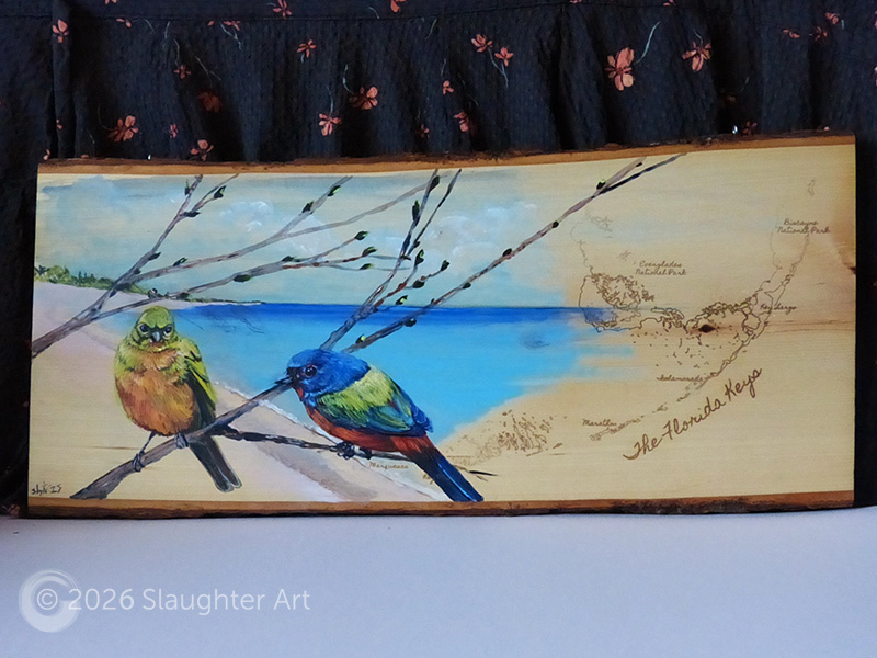Painted Buntings with Map of the Florida Keys About 24"x12" - $300