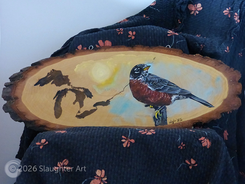 Robin with Map of the Great Lakes About 14"x7" - $150