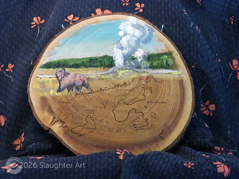 Grizzly Bear with Map of Yellowstone National Park About 10"x10" - $150