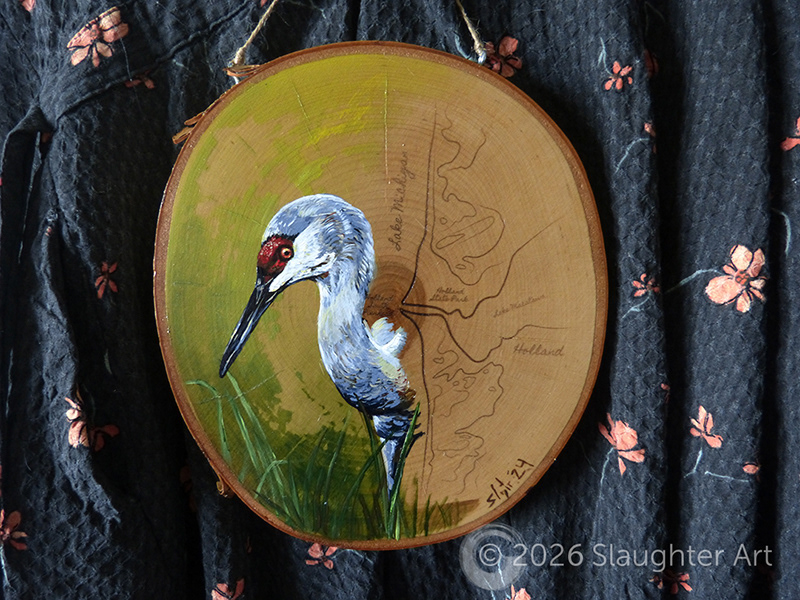  Sandhill Crane with Map of Holland, MI About 9"x12" - $150