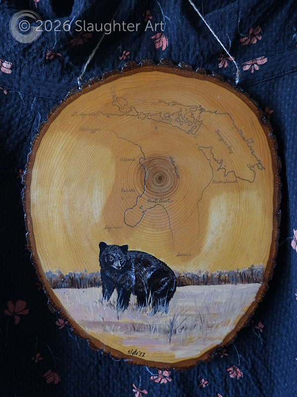  Black Bear with Map of Lake Huron About 14"x16" - $230