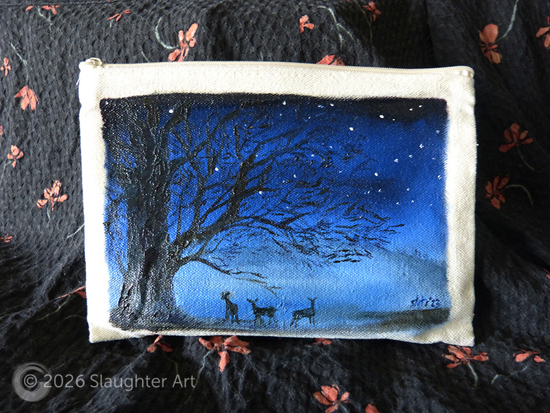 Night Scene with Deer About 6"x4" - $100