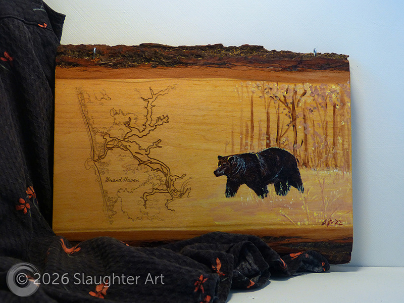  Black Bear with Map of Grand Haven, MI About 12"x7" - $150