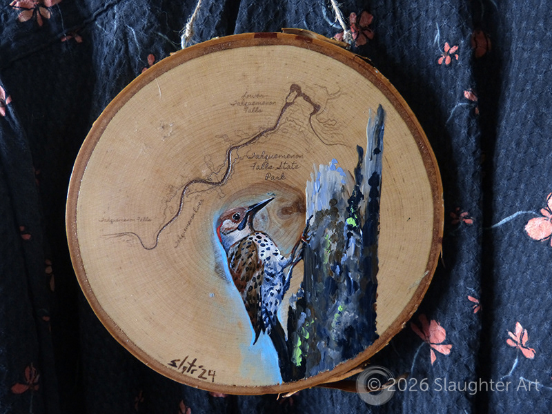 Northern Flicker with Map of Tahquamenon Falls State Park About 10"x10" - $150