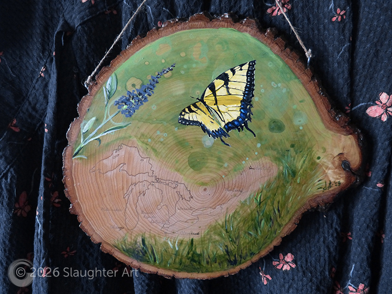  Tiger Swallowtail Butterfly with Map of the Great Lakes About 14"x12" - $230