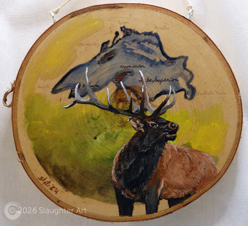  Elk with Map of Lake Superior About 10"x10" - $150